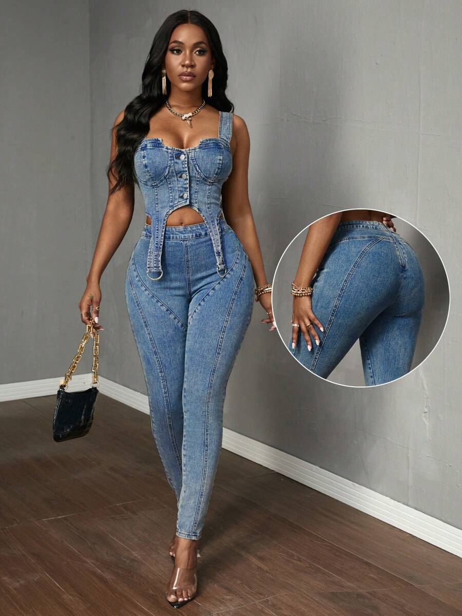 Slaydiva Jeans ajustados de corte ceñido con cremallera en la espalda, para uso casual diario