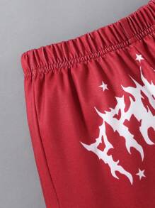 Set de 2 piezas de outfit deportivo casual para niños, incluye sudadera con capucha de punto elástica con estampado de estrellas y pantalones bicolor, cómodo y con estilo, adecuado para viajar, correr, vacaciones, otoño/invierno