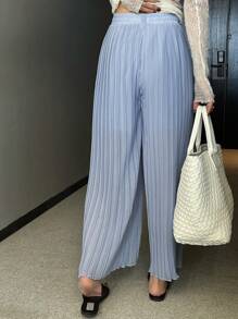 DAZY Pantalones holgados de pierna ancha con pliegues de unicolor, casuales y de resort para mujer, para primavera/verano