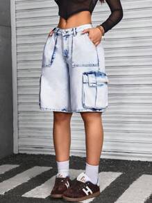 SHEIN ICON Shorts vaqueros casuales y sencillos para mujer, apropiados para el uso diario