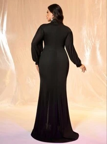 Coutiva Vestido de gala negro de talla grande, vestido de invitada de boda con cuello alto con cuentas, vestido de fiesta, vestido de noche - Negro - Ver 8