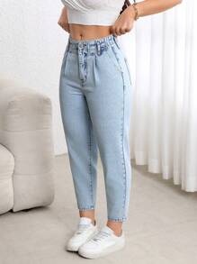 SHEIN Tall 女式休闲水洗锥形七分牛仔裤 - 淺色水洗藍 - 查看 7