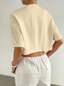 SHEIN EZwear 女士圆领短袖印花休闲衬衫，日常穿着