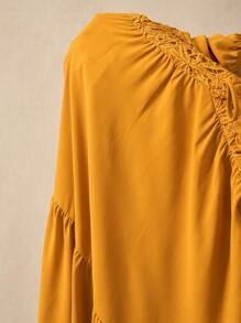 SHEIN Maternity  Boho Solid Color Puff Sleeve Sweetheart Neck Dress - Burnt Orange - View 4