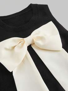 SHEIN MOD Vestido de punto con cuello redondo, sin mangas y gran lazo, elegante para damas - Negro - Ver 3