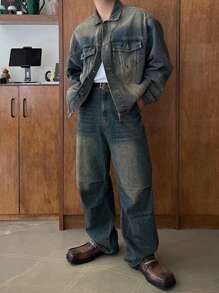 DAZY Men's Front Button Pocket Simple Loose Casual Jeans - Blue - View 5