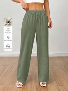 SHEIN PETITE Women's Linen High Waisted Summer Baggy Pants