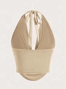 Firerie Áo ba lỗ buộc cổ hở lưng màu trơn cho nữ - Màu be - Xem 2