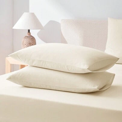 Cirelle [100% 纯棉] 2 件枕套，无填充物，乳白色，经典时尚简约风格纯色信封封口枕套，超柔软亲肤透气，防缩水防褪色，吸湿排汗面料，轻盈顺滑，可机洗，适合所有季节，卧室/酒店/宿舍使用，拉玛睡前舒适，母亲节礼物，高端酒店用品，返校宿舍必需品，乔迁礼物