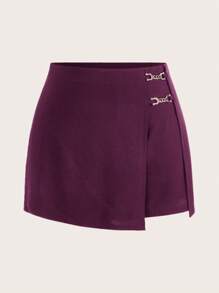 SHEIN Clasi Falda-pantalón negra con detalle de cadena y cierre envolvente talla grande