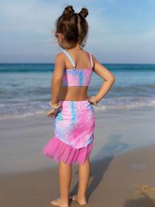 Young Girl Ombre Mermaid Scale Print Bikini Set - Multicolor - View 2