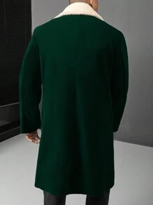 Manfinity Homme Chaqueta sencilla de talla grande para hombre con botones frontales y parches de unicolor de manga larga - Verde Oscuro - Ver 2