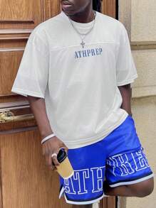 Manfinity RebelGame 男士水印英文字母宽松针织短袖T恤套装