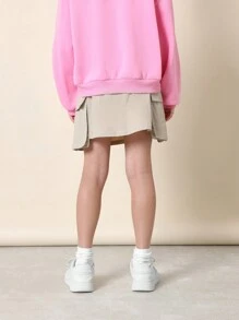 SUMWON 带侧袋的休闲工装迷你裙，松紧腰实用裙，适合学校、运动、夏季活动、轻便户外探险裙 - 卡其色 - 查看 5