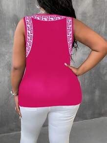 Maweii 大码女式时尚性感撞色印花边饰高弹力面料紧身背心夏季