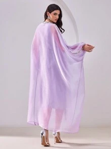 Al Najma Women's Bat-Sleeve Spliced Rhinestones Belted Elegant Turkish Style Dress Kaftan Jalabiya Dress - Mauve Purple - View 9