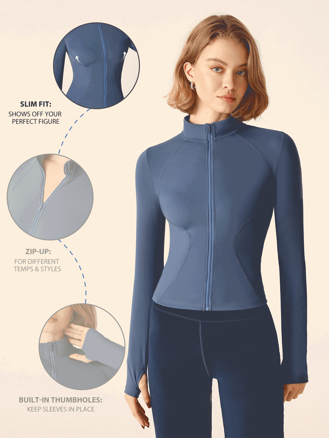 SHEIN Sports Chaqueta deportiva de ajuste ceñido con cuello mao de color liso informal - Neblina azul - Añade 3