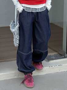 DAZY 少女宽松斜插口袋牛仔裤，秋季款