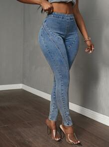 Slaydiva Jeans ajustados de corte ceñido con cremallera en la espalda, para uso casual diario