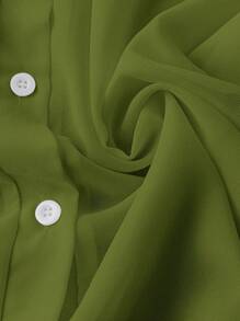 Franclia Áo sơ mi trơn màu cơ bản trong suốt tối giản có cổ bẻ - màu xanh lá - Xem 6