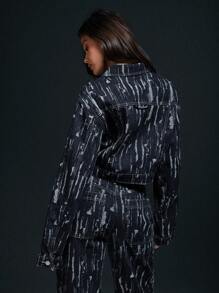 Denimoi 女式前扣长袖口袋休闲夹克，日常穿着 - 深色水洗藍 - 查看 5