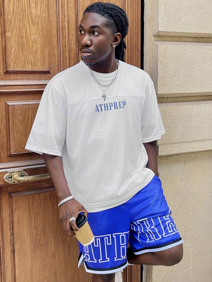 Manfinity RebelGame 男士水印英文字母宽松针织短袖T恤套装