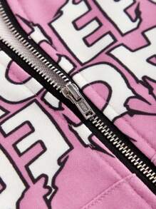 SHEIN Tween Girls Loose Sporty Casual Hooded Sweatshirt & Contrast Color Sweatpants 2pcs Set - Multicolor - View 3