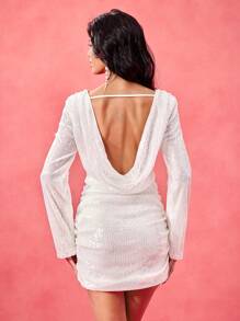 Daniela Ricciardelli 设计师白色 V 领露背迷你性感亮片连衣裙节日、婚礼、舞会礼服 - 白色 - 查看 2