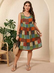EMERY ROSE Váy không tay in họa tiết chắp vá cỡ lớn, phong cách Boho cho nữ/mùa hè, trang phục phương Tây cho nữ, trang phục đi nghỉ cho nữ - Nhiều màu - Xem 5