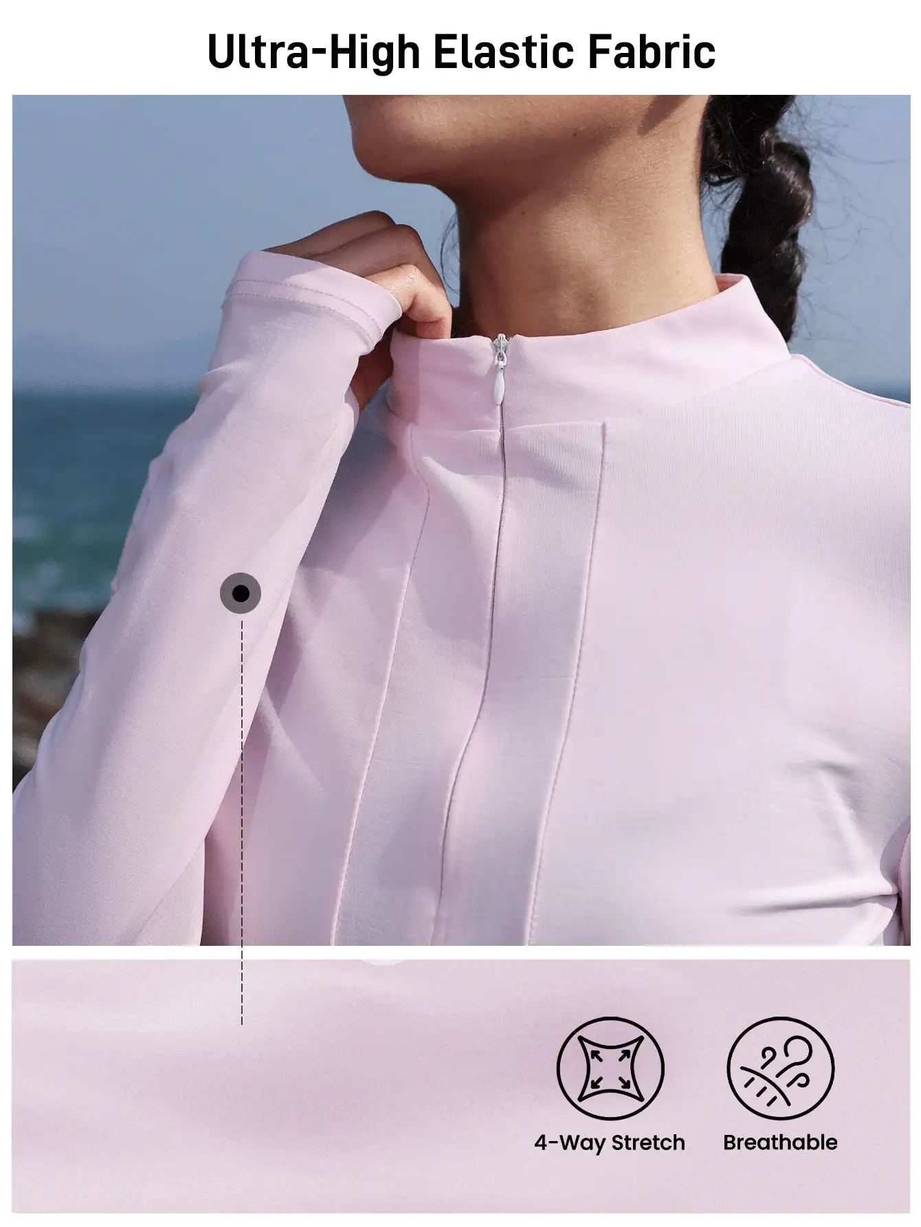 In My Nature Women's Solid Color Stand Collar Zipper Half Placket Casual Outdoor Sweatshirt - Baby Pink - View 3