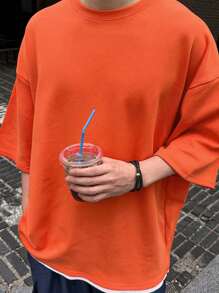 DAZY 夏季男士枫叶印花超大T恤，橙色，图案T恤