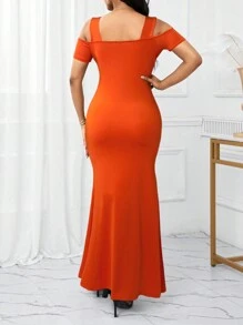 SHEIN Lady Vestidos de invitada de boda Vestidos de recepción de mujer de unicolor para vacaciones Vestido con tirantes - Naranja - Ver 2