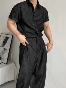 DAZY Summer Plain Denim Shirt Set