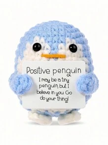 SHEIN Positive Penguin Decorative Ornaments, 2.6 Inch Funny Potato Knitted Penguin Ornaments With Positive Card Woolen Cute Positive Penguin Crochet Decorative Cheer Up Gift For Friends Encouragement Decoration