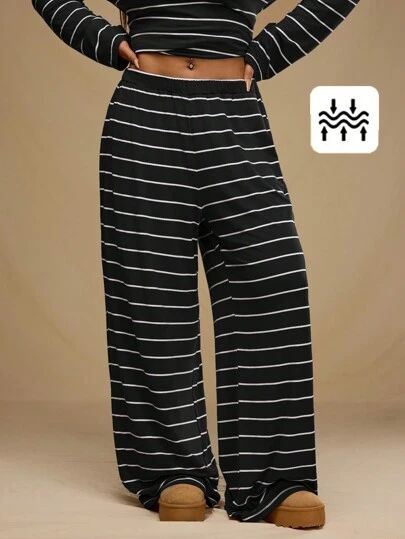 Forever 21 Plus Size Winter Striped Slimming Casual Versatile Cozy Knit Wide-Leg Flared New Years Going Out Plus Size Women Christmas Pants