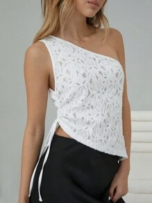 Top bianco con scollo a spalle scoperte in pizzo e laccio - Bianco - Visualizzare 2