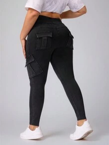 Flexra Leggings deportivos de talla grande de estilo cómodo y de punto de mezclilla