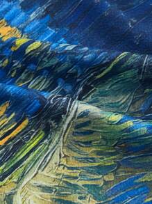 SHEIN MOD Artistic Series, Van Gogh "Starry Night Over The Rhône" Print Shirt, Retro Vintage - Blue - View 9