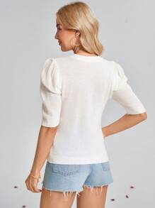 SHEIN LUNE Áo len ngày lễ tình nhân kiểu phương Tây dành cho nữ, áo len ngày lễ tình nhân mùa xuân, áo len trắng lãng mạn, tay bồng, đính sequin hồng và nơ, dành cho ngày lễ tình nhân - trắng - Xem 6