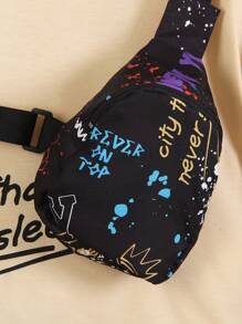 2pcs Young Boy Graffit& Digital Print Patchwork T-Shirt & Shorts Set