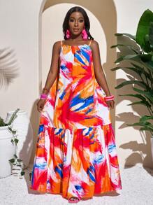 Slaydiva 女式无袖 A 字形连衣裙，全身印花，轻盈夏季海滩/度假连衣裙 - 彩色 - 查看 6