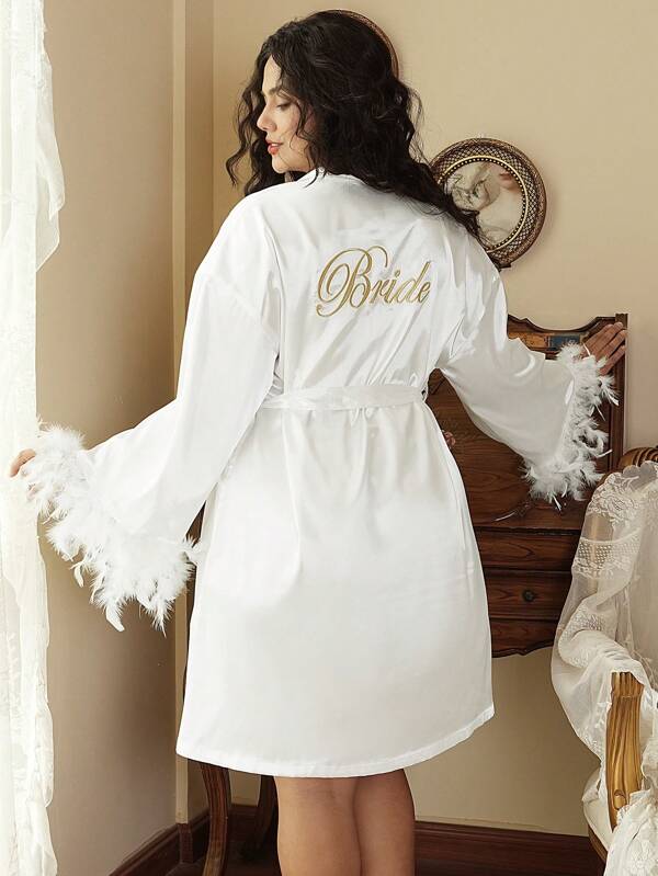 Côtesoire Plus Size Faux Fur Patchwork Long Sleeve Casual Sleepwear Robe, For Daily Leisure Wear, Vacation