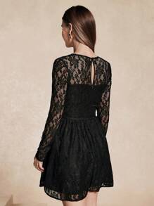 SHEIN Unity Women's Elegant Lace Hollow Out Dress Fall Cloth For Women - Black - View 2