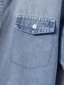 Tween Boys 2 Pieces Denim Set: Washed Light Blue Loose Fit Pocket Decor Short Sleeve Top Paired With Loose Straight Leg Denim Shorts, Fashionable Street Style Denim Outfit - Medium Wash - View 3