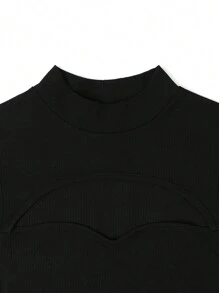 Elenzga 女士迷你立领镂空针织黑色紧身连衣裙 - 黑色 - 查看 4