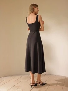SHEIN Clasi Robe femme col carré taille haute forme A - Noir - Voir 2