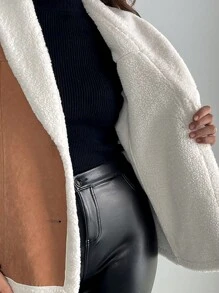 SHEIN Privé Barn Jackets,Women Brown Fluffy Sleeveless Vest Jacket