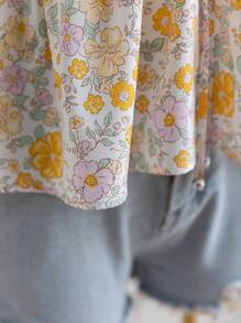 Soleia 大码女式波西米亚风春季黄色碎花甜心领泡泡袖褶皱腰 A 字衬衫，适合夏季 - 彩色 - 查看 4