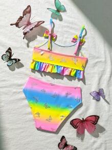 SHEIN Young Girl Butterfly Print Ombre Swimwear Set