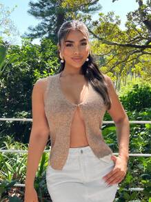 SHEIN SXY Grey Beige Casual & Comfortable Knit Sweater - Khaki - View 1